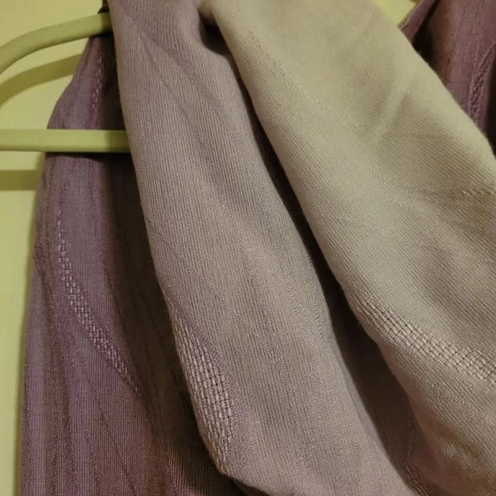 Merino Wool Fashion Scarf (Ivory & Purple) with Tassels (EUC; never worn)